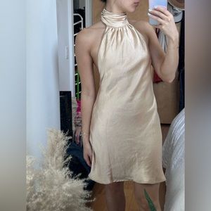 Kourt champange halter neck satin dress